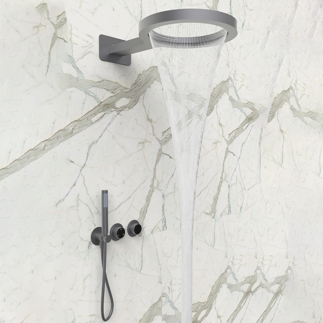 Thermostatische Inbouw Regendoucheset – Marino – Waterval & Staafhanddouche - Digitale Regeling – Gunmetal Grey