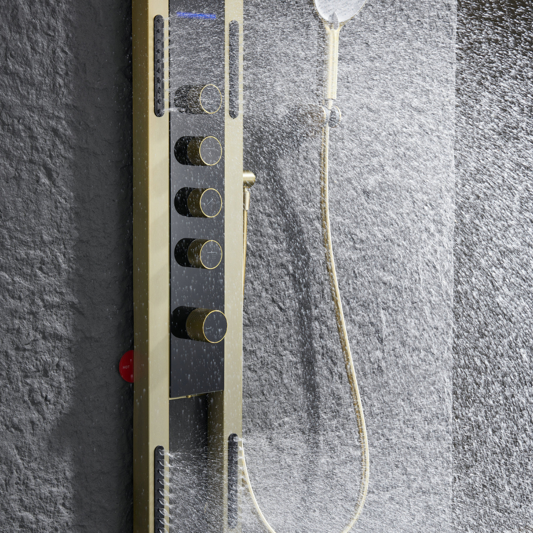 Thermostatisch Douchepaneel Marcelo – Digitale Display - Brushed gold