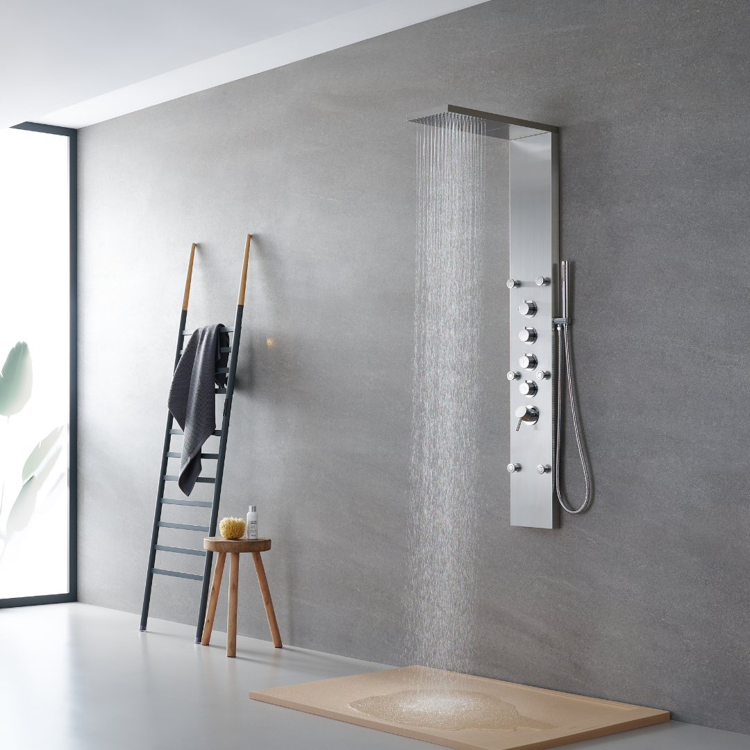 Douchepaneel – Manuel – Waterval – Massagejets – Brushed nickel