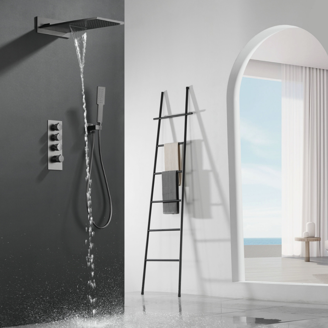 Thermostatische Inbouw Regendoucheset Isabella - Waterval - Gunmetal grey