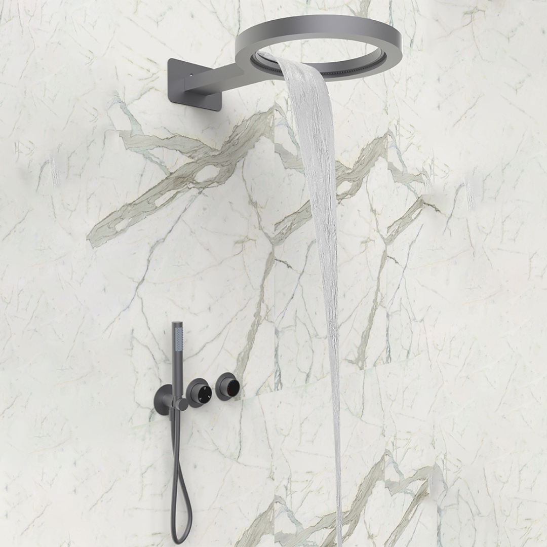Thermostatische Inbouw Regendoucheset – Marino – Waterval & Staafhanddouche - Digitale Regeling – Gunmetal Grey