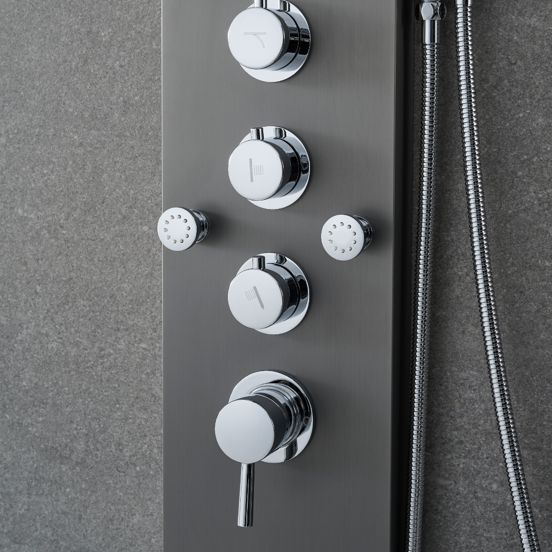 Douchepaneel – Manuel – Waterval – Massagejets – Gunmetal grey, chrome