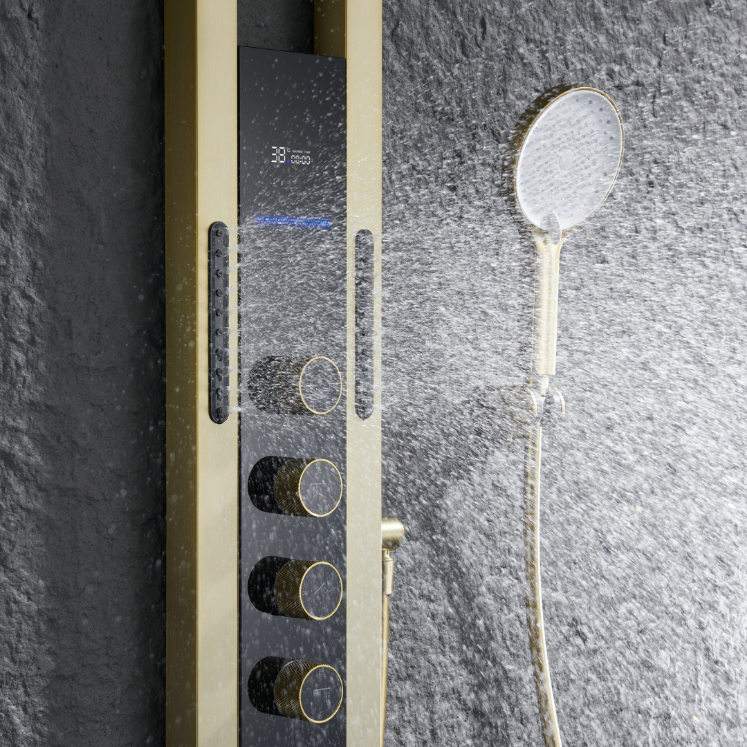 Thermostatisch Douchepaneel Marcelo – Digitale Display - Brushed gold