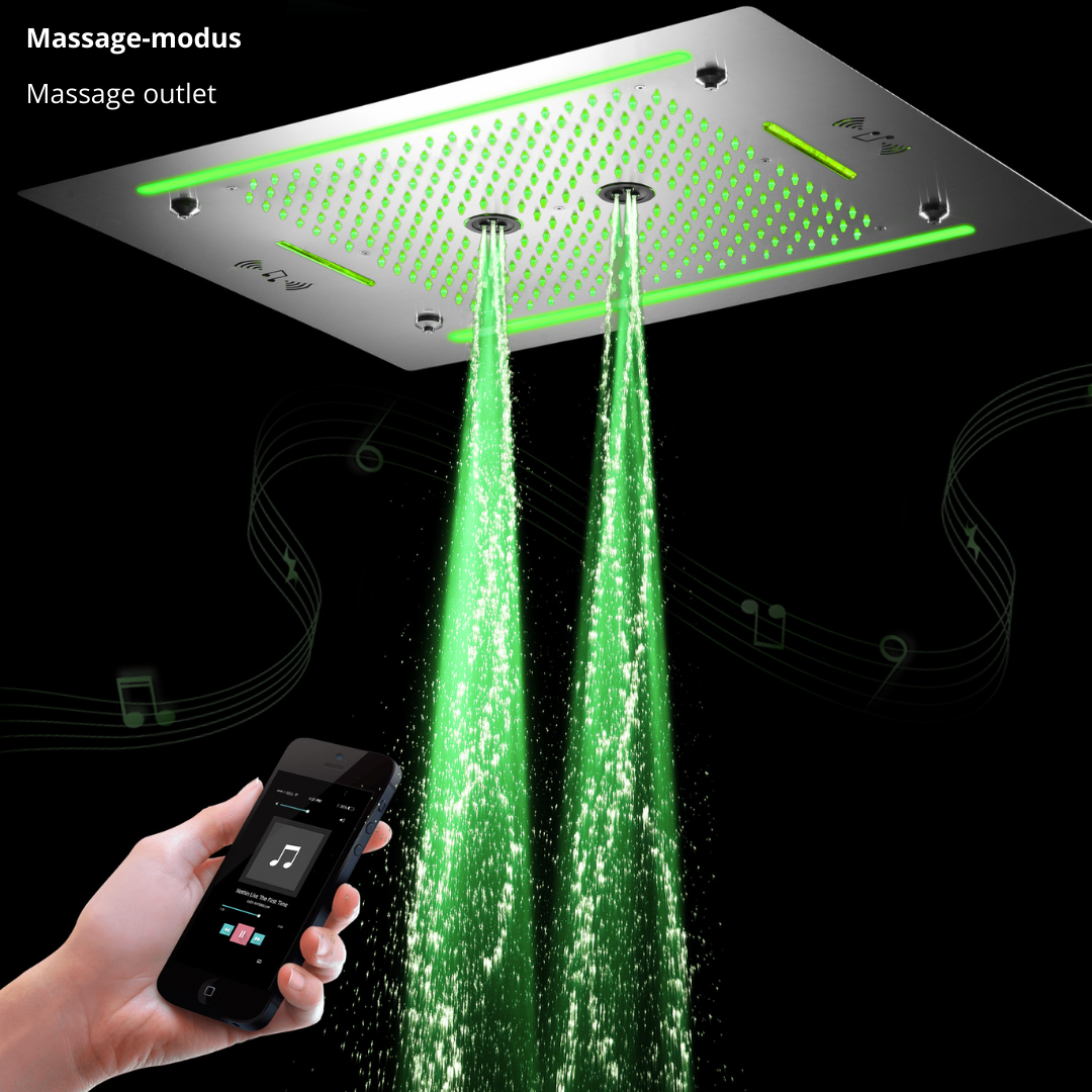 6-in-1 Thermostatische Inbouw Regendoucheset Marino – Bluetooth & Speakers – LED Verlichting – Massagejets - Chrome