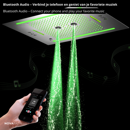 5-in-1 Thermostatische Inbouw Regendoucheset Valerie – Bluetooth & Speakers – LED Verlichting – Massagejets - Chrome