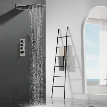 Thermostatische Inbouw Regendoucheset Isabella - Waterval - Gunmetal grey