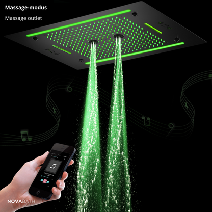 6-in-1 Thermostatische Inbouw Regendoucheset Marino – Bluetooth & Speakers – LED Verlichting – Massagejets - Zwart