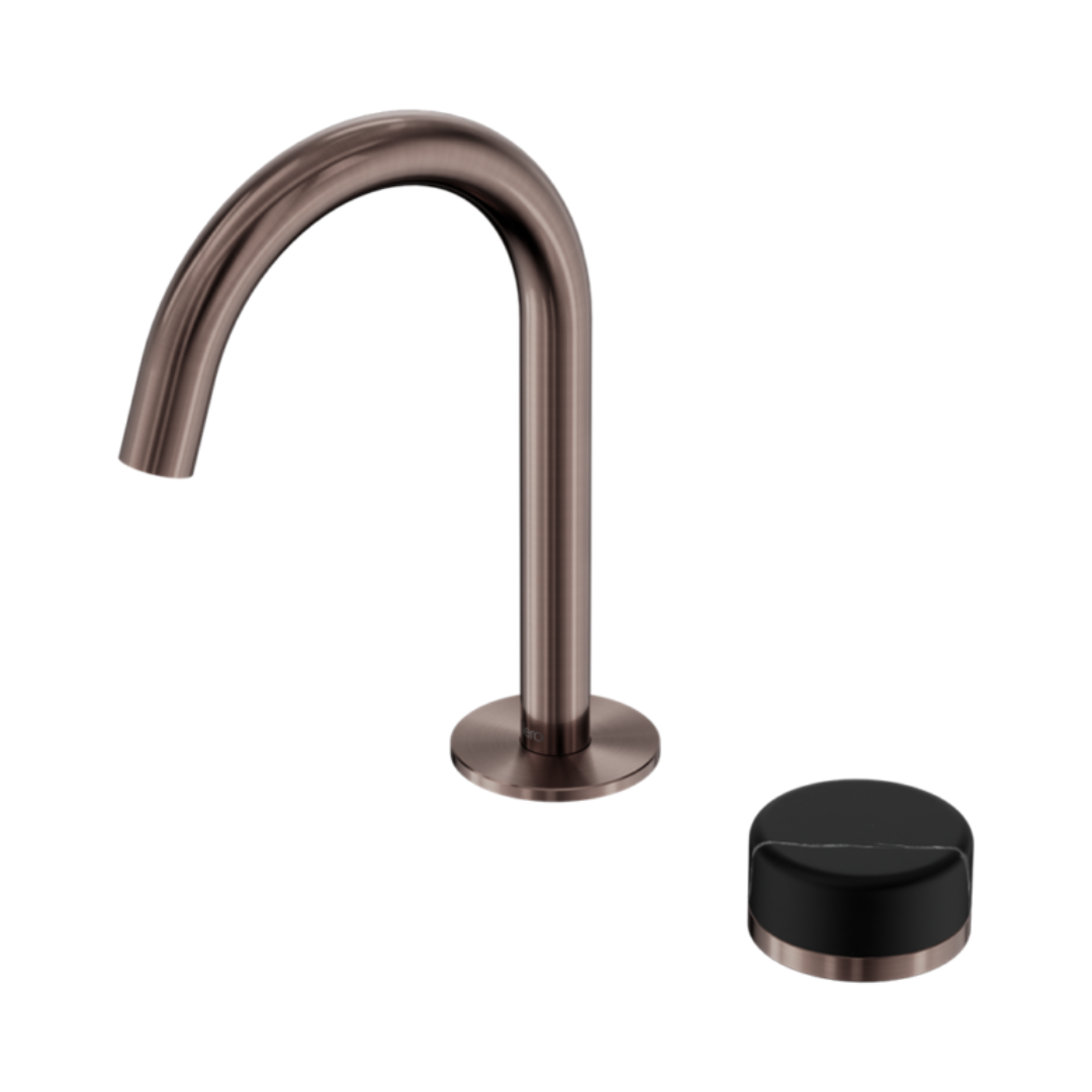 Inbouw Wastafelkraan Sorrento – Marquina Black - 2-Gats - Gebogen (arc) uitloop - Brushed bronze